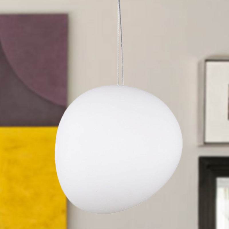 White Glass Oval Ceiling Pendant Light Simple Style 6"/9"/12.5" Wide 1 Light Hanging Lamp Kit Clearhalo 'Ceiling Lights' 'Chandeliers' 'Glass shade' 'Glass' 'Island Lights' 'Modern Pendants' 'Modern' 'Pendant Lights' 'Pendants' Lighting' 288367
