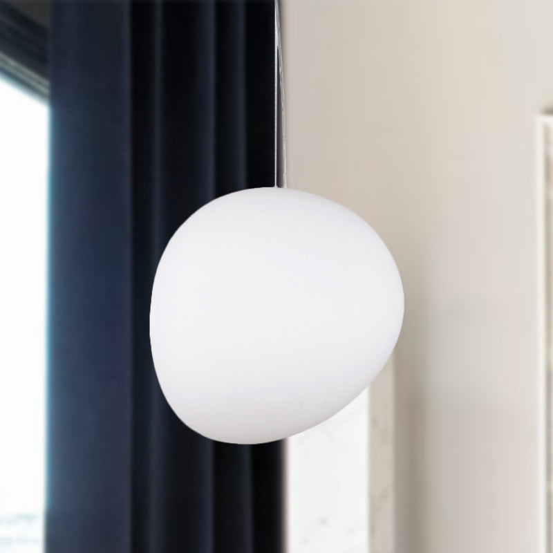 White Glass Oval Ceiling Pendant Light Simple Style 6"/9"/12.5" Wide 1 Light Hanging Lamp Kit Clearhalo 'Ceiling Lights' 'Chandeliers' 'Glass shade' 'Glass' 'Island Lights' 'Modern Pendants' 'Modern' 'Pendant Lights' 'Pendants' Lighting' 288368