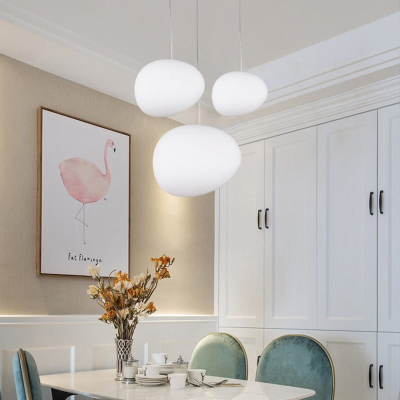 White Glass Oval Ceiling Pendant Light Simple Style 6"/9"/12.5" Wide 1 Light Hanging Lamp Kit Clearhalo 'Ceiling Lights' 'Chandeliers' 'Glass shade' 'Glass' 'Island Lights' 'Modern Pendants' 'Modern' 'Pendant Lights' 'Pendants' Lighting' 288369