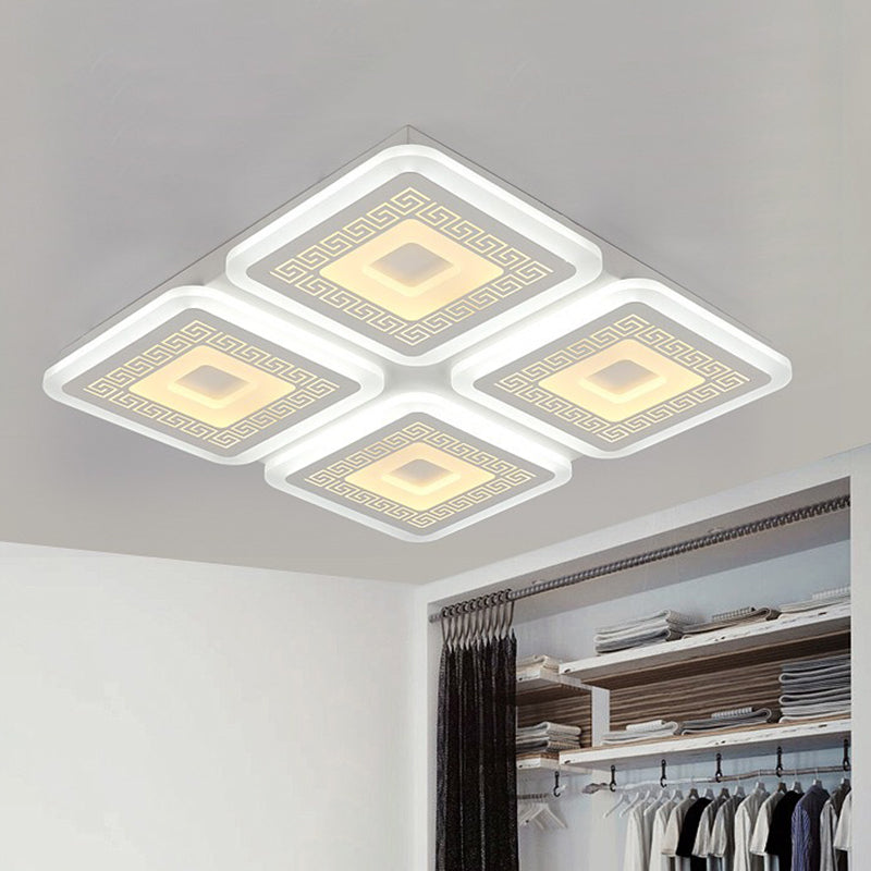 Square Flushmount Modernism Acrylic 4 Heads 19.5"/23.5" Wide White Ceiling Mount Light Fixture White Clearhalo 'Ceiling Lights' 'Close To Ceiling Lights' 'Close to ceiling' 'Flush mount' Lighting' 288394