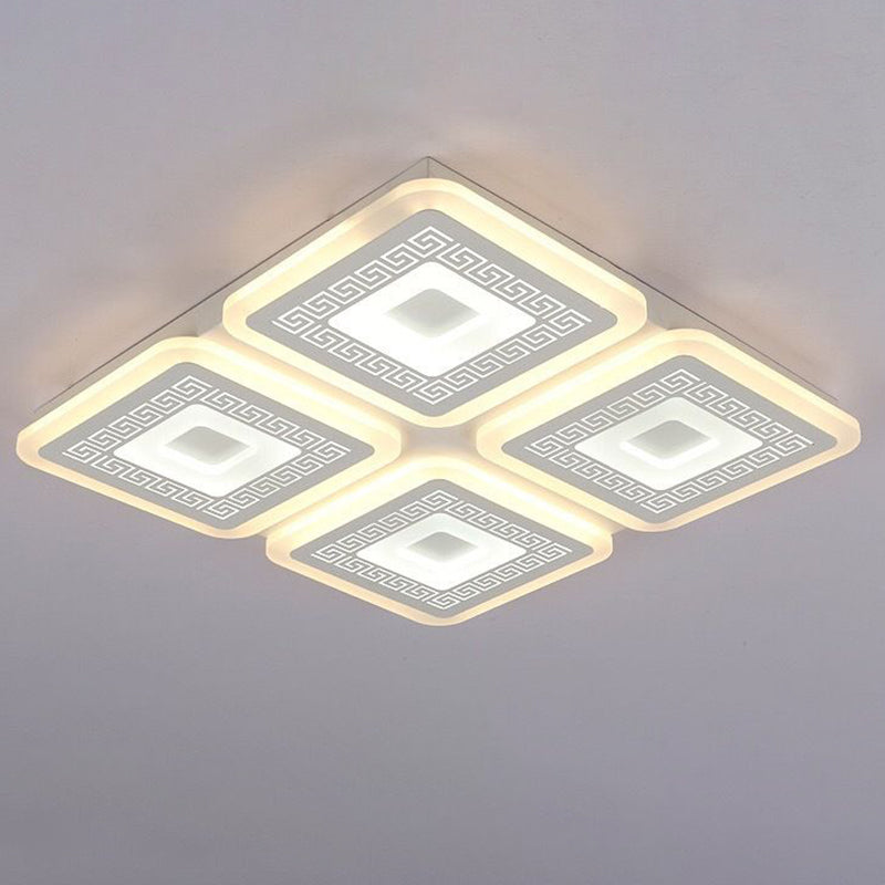 Square Flushmount Modernism Acrylic 4 Heads 19.5"/23.5" Wide White Ceiling Mount Light Fixture Clearhalo 'Ceiling Lights' 'Close To Ceiling Lights' 'Close to ceiling' 'Flush mount' Lighting' 288395