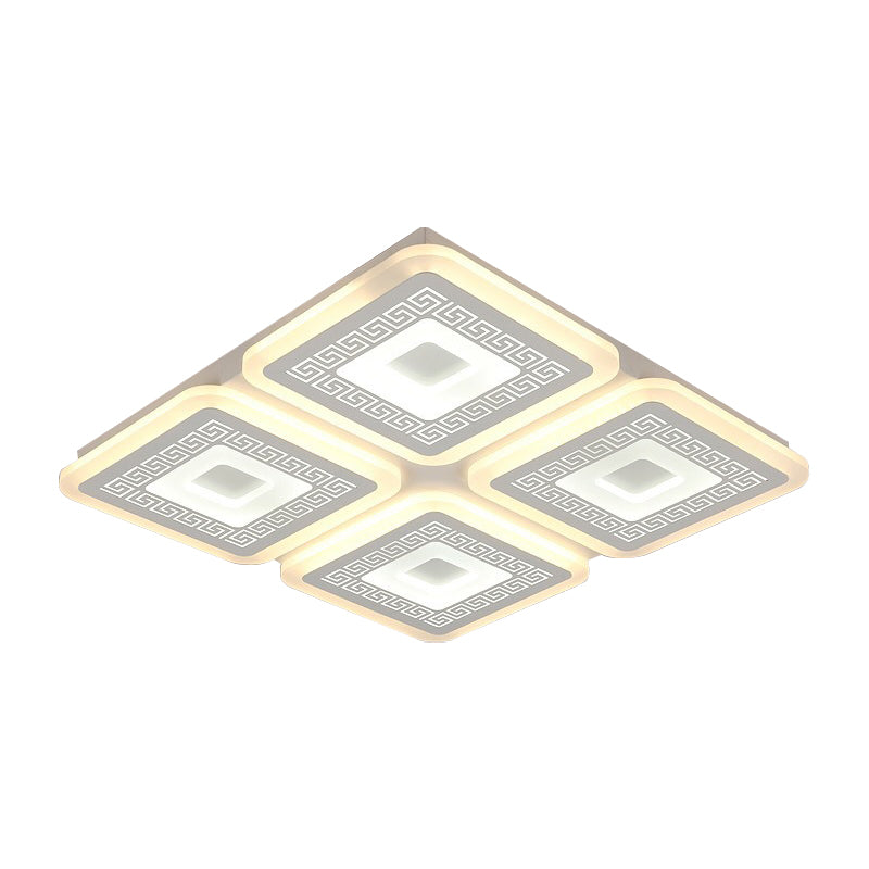 Square Flushmount Modernism Acrylic 4 Heads 19.5"/23.5" Wide White Ceiling Mount Light Fixture Clearhalo 'Ceiling Lights' 'Close To Ceiling Lights' 'Close to ceiling' 'Flush mount' Lighting' 288397