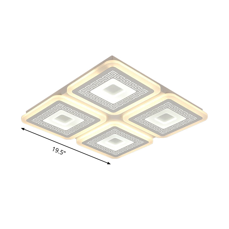 Square Flushmount Modernism Acrylic 4 Heads 19.5"/23.5" Wide White Ceiling Mount Light Fixture Clearhalo 'Ceiling Lights' 'Close To Ceiling Lights' 'Close to ceiling' 'Flush mount' Lighting' 288398