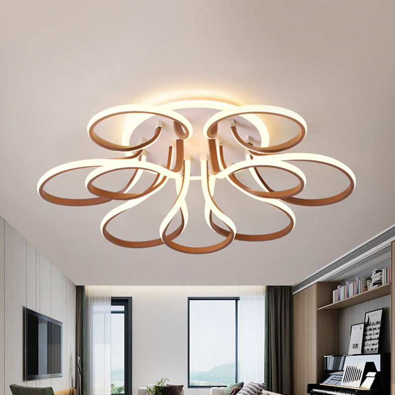 Bend Flush Mount Modern Acrylic 9/12 Heads 38.5"/46.5" Wide Brown Ceiling Light Fixture in Warm/White Light Clearhalo 'Ceiling Lights' 'Close To Ceiling Lights' 'Close to ceiling' 'Flush mount' Lighting' 288463