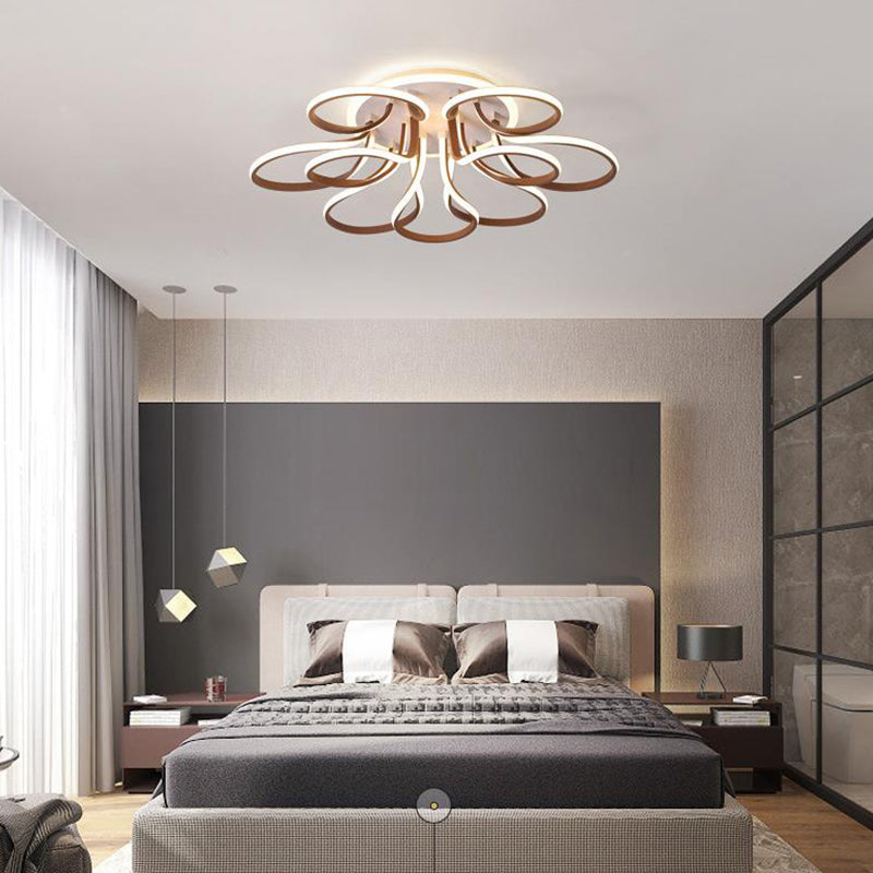 Bend Flush Mount Modern Acrylic 9/12 Heads 38.5"/46.5" Wide Brown Ceiling Light Fixture in Warm/White Light Clearhalo 'Ceiling Lights' 'Close To Ceiling Lights' 'Close to ceiling' 'Flush mount' Lighting' 288464