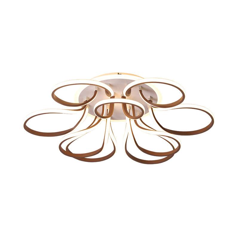 Bend Flush Mount Modern Acrylic 9/12 Heads 38.5"/46.5" Wide Brown Ceiling Light Fixture in Warm/White Light Clearhalo 'Ceiling Lights' 'Close To Ceiling Lights' 'Close to ceiling' 'Flush mount' Lighting' 288465