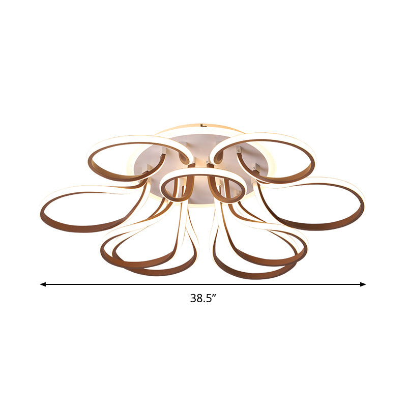 Bend Flush Mount Modern Acrylic 9/12 Heads 38.5"/46.5" Wide Brown Ceiling Light Fixture in Warm/White Light Clearhalo 'Ceiling Lights' 'Close To Ceiling Lights' 'Close to ceiling' 'Flush mount' Lighting' 288466