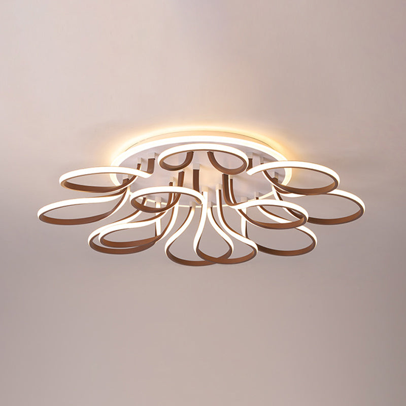 Bend Flush Mount Modern Acrylic 9/12 Heads 38.5"/46.5" Wide Brown Ceiling Light Fixture in Warm/White Light Brown 46.5" Warm Clearhalo 'Ceiling Lights' 'Close To Ceiling Lights' 'Close to ceiling' 'Flush mount' Lighting' 288467