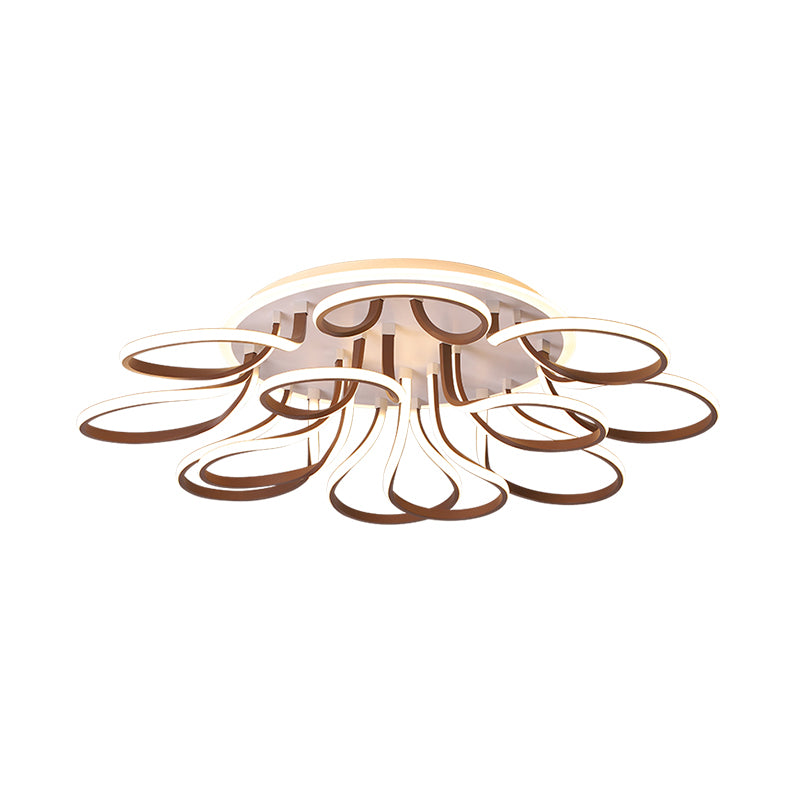 Bend Flush Mount Modern Acrylic 9/12 Heads 38.5"/46.5" Wide Brown Ceiling Light Fixture in Warm/White Light Clearhalo 'Ceiling Lights' 'Close To Ceiling Lights' 'Close to ceiling' 'Flush mount' Lighting' 288469