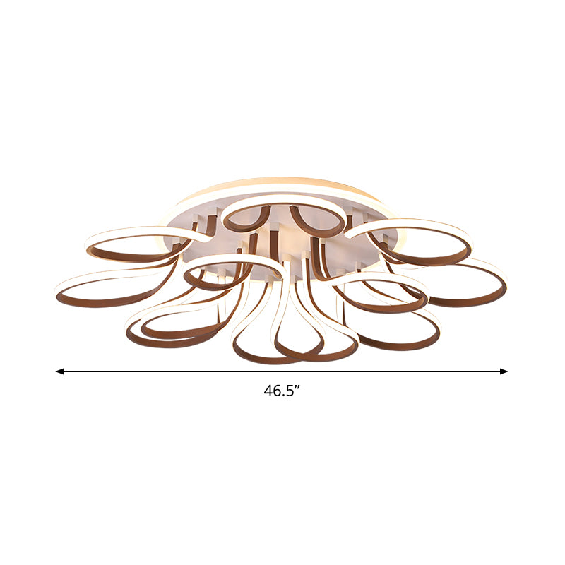 Bend Flush Mount Modern Acrylic 9/12 Heads 38.5"/46.5" Wide Brown Ceiling Light Fixture in Warm/White Light Clearhalo 'Ceiling Lights' 'Close To Ceiling Lights' 'Close to ceiling' 'Flush mount' Lighting' 288470