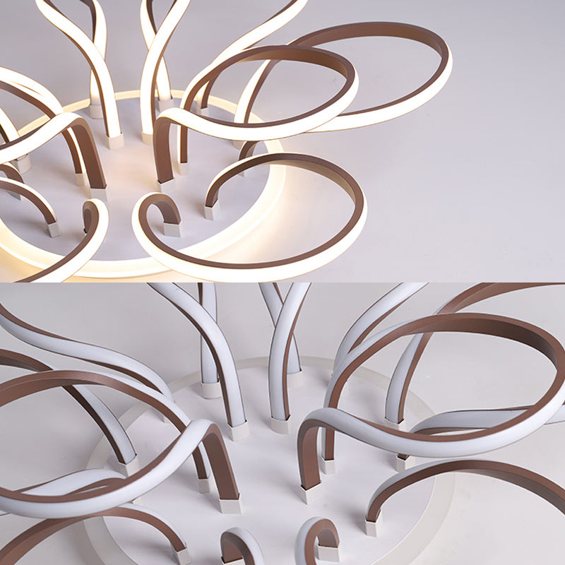 Bend Flush Mount Modern Acrylic 9/12 Heads 38.5"/46.5" Wide Brown Ceiling Light Fixture in Warm/White Light Clearhalo 'Ceiling Lights' 'Close To Ceiling Lights' 'Close to ceiling' 'Flush mount' Lighting' 288471