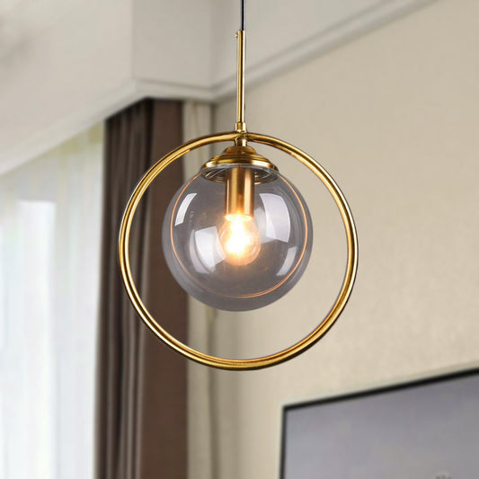 Gold Globe Pendant Lamp Postmodern 1 Head Smoke Gray/Clear Glass Hanging Light Kit for Bedroom Smoke Gray Clearhalo 'Ceiling Lights' 'Modern Pendants' 'Modern' 'Pendant Lights' 'Pendants' Lighting' 288549