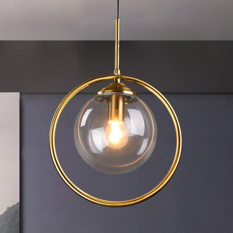 Gold Globe Pendant Lamp Postmodern 1 Head Smoke Gray/Clear Glass Hanging Light Kit for Bedroom Clearhalo 'Ceiling Lights' 'Modern Pendants' 'Modern' 'Pendant Lights' 'Pendants' Lighting' 288550