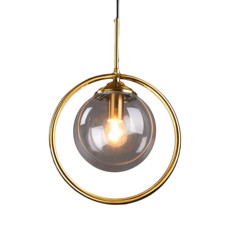 Gold Globe Pendant Lamp Postmodern 1 Head Smoke Gray/Clear Glass Hanging Light Kit for Bedroom Clearhalo 'Ceiling Lights' 'Modern Pendants' 'Modern' 'Pendant Lights' 'Pendants' Lighting' 288553
