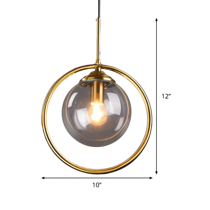 Gold Globe Pendant Lamp Postmodern 1 Head Smoke Gray/Clear Glass Hanging Light Kit for Bedroom Clearhalo 'Ceiling Lights' 'Modern Pendants' 'Modern' 'Pendant Lights' 'Pendants' Lighting' 288554