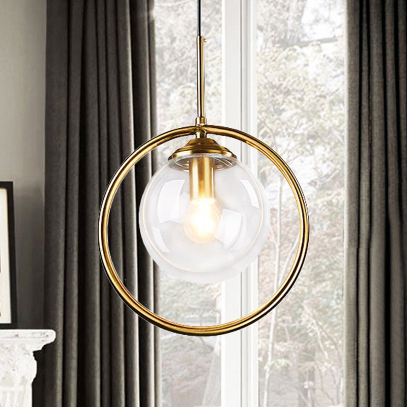 Gold Globe Pendant Lamp Postmodern 1 Head Smoke Gray/Clear Glass Hanging Light Kit for Bedroom Clear Clearhalo 'Ceiling Lights' 'Modern Pendants' 'Modern' 'Pendant Lights' 'Pendants' Lighting' 288556