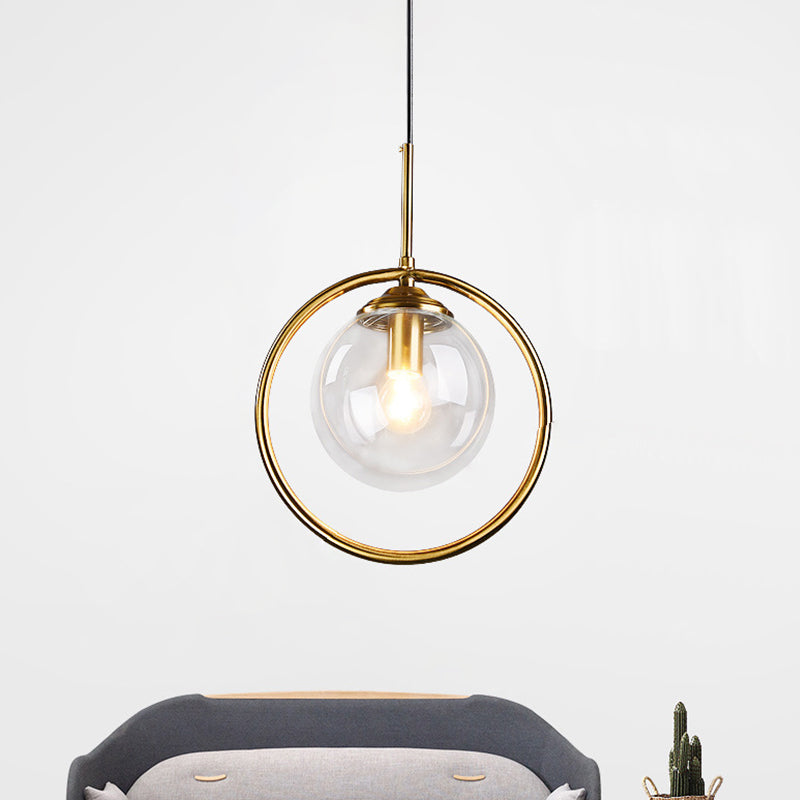 Gold Globe Pendant Lamp Postmodern 1 Head Smoke Gray/Clear Glass Hanging Light Kit for Bedroom Clearhalo 'Ceiling Lights' 'Modern Pendants' 'Modern' 'Pendant Lights' 'Pendants' Lighting' 288557