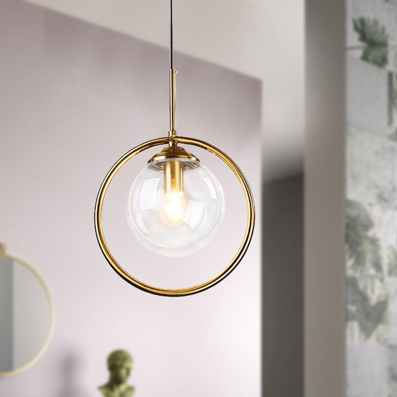 Gold Globe Pendant Lamp Postmodern 1 Head Smoke Gray/Clear Glass Hanging Light Kit for Bedroom Clearhalo 'Ceiling Lights' 'Modern Pendants' 'Modern' 'Pendant Lights' 'Pendants' Lighting' 288558