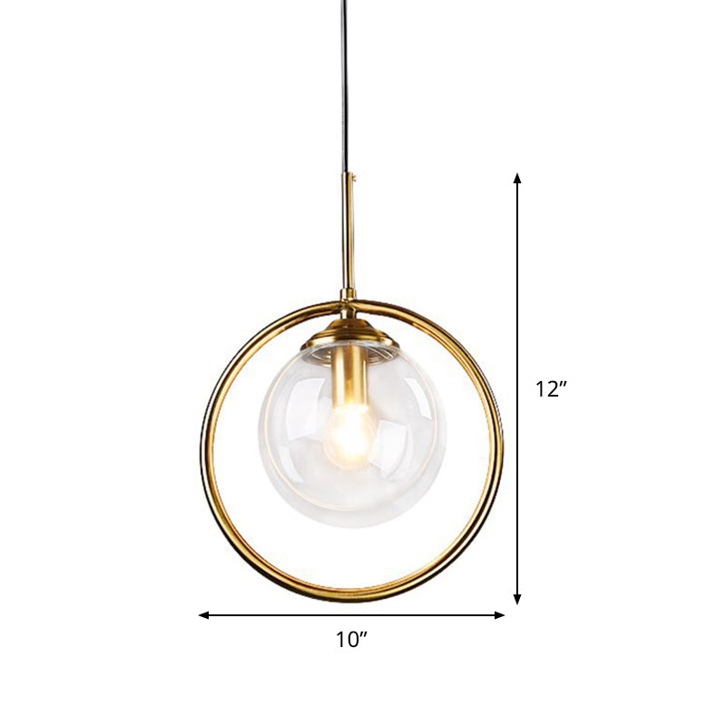 Gold Globe Pendant Lamp Postmodern 1 Head Smoke Gray/Clear Glass Hanging Light Kit for Bedroom Clearhalo 'Ceiling Lights' 'Modern Pendants' 'Modern' 'Pendant Lights' 'Pendants' Lighting' 288561