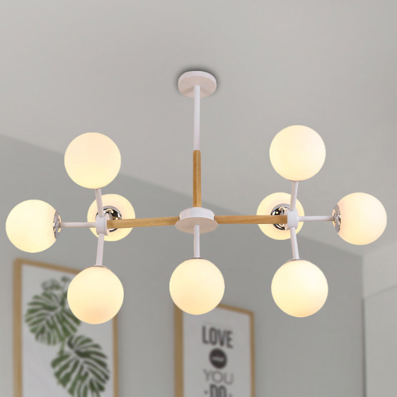 Modern Globe Chandelier Light Fixture White Glass 9/12/16 Heads Dining Room Hanging Light Kit Clearhalo 'Ceiling Lights' 'Chandeliers' 'Glass shade' 'Glass' 'Island Lights' 'Modern Chandeliers' 'Modern' Lighting' 288576