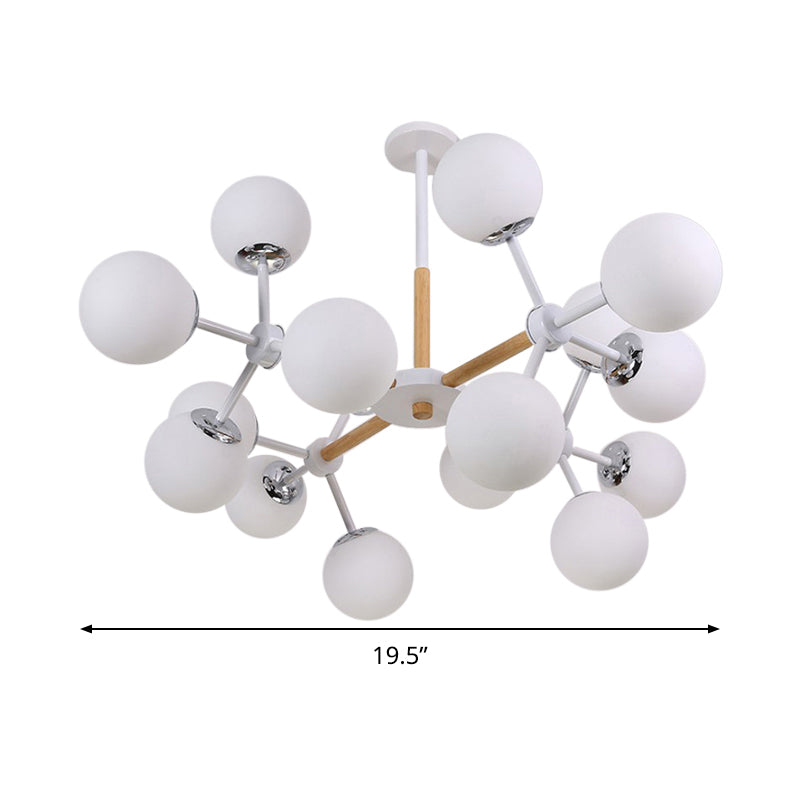 Modern Globe Chandelier Light Fixture White Glass 9/12/16 Heads Dining Room Hanging Light Kit Clearhalo 'Ceiling Lights' 'Chandeliers' 'Glass shade' 'Glass' 'Island Lights' 'Modern Chandeliers' 'Modern' Lighting' 288592