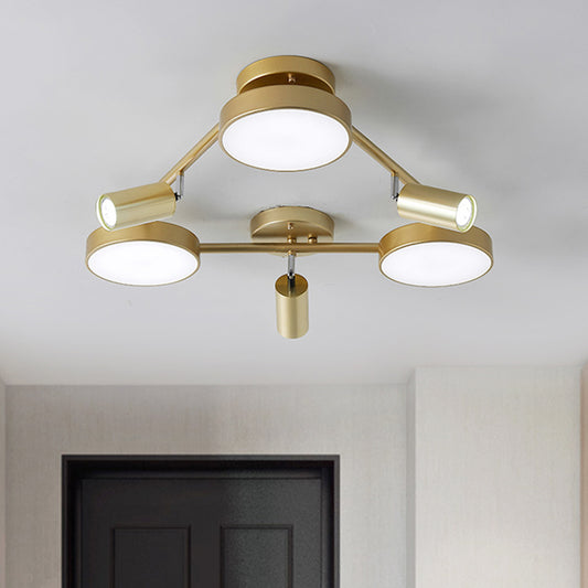 Contemporary Round Semi-Flush Mount Metal 6 Heads Ceiling Light Fixture in Gold for Bedroom Clearhalo 'Ceiling Lights' 'Close To Ceiling Lights' 'Close to ceiling' 'Semi-flushmount' Lighting' 288620