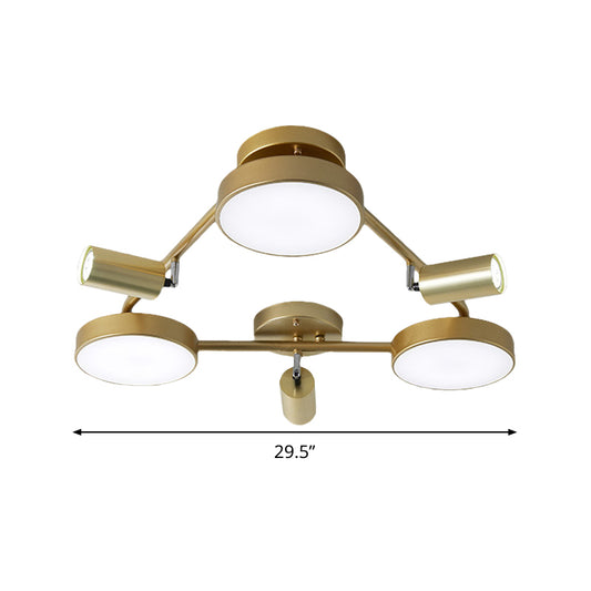 Contemporary Round Semi-Flush Mount Metal 6 Heads Ceiling Light Fixture in Gold for Bedroom Clearhalo 'Ceiling Lights' 'Close To Ceiling Lights' 'Close to ceiling' 'Semi-flushmount' Lighting' 288623