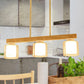 Nordic Linear Island Light Wood 3/4 Heads Dining Room Hanging Lamp with Cylinder White Glass Shade Inside Clearhalo 'Ceiling Lights' 'Chandeliers' 'Glass shade' 'Glass' 'Island Lights' Lighting' 288651