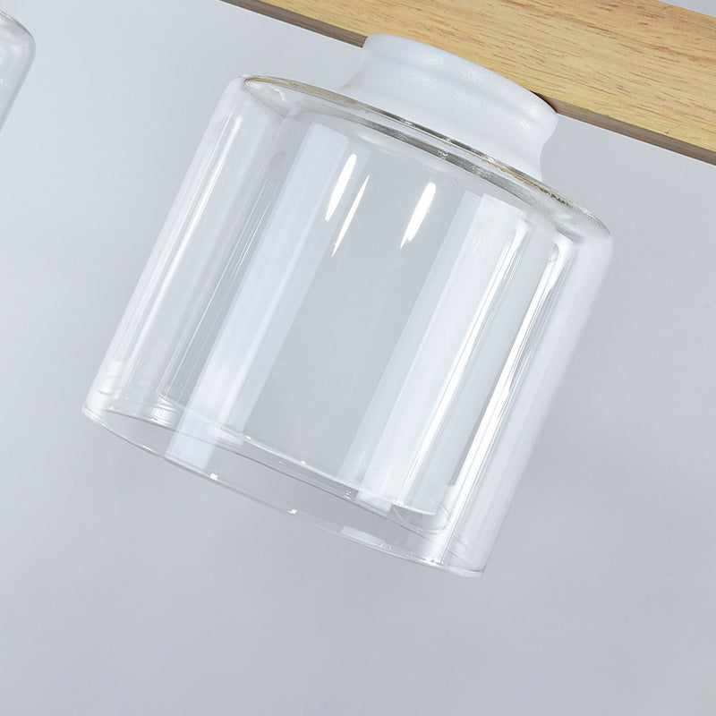Nordic Linear Island Light Wood 3/4 Heads Dining Room Hanging Lamp with Cylinder White Glass Shade Inside Clearhalo 'Ceiling Lights' 'Chandeliers' 'Glass shade' 'Glass' 'Island Lights' Lighting' 288662