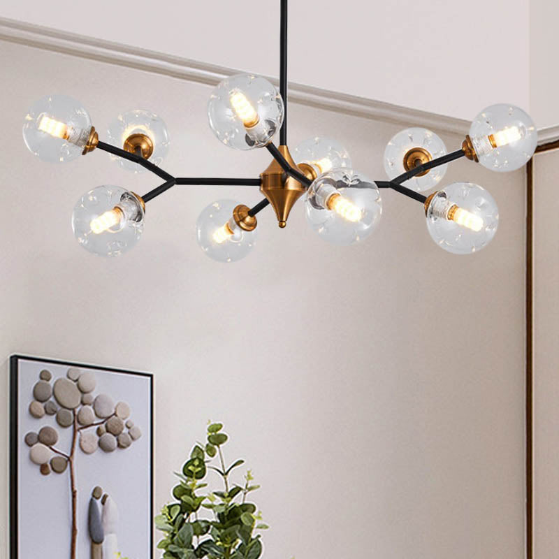 Nordic Bubble Hanging Lamp Kit Clear/Amber/Smoke Gray Dimpled Glass 6/10 Heads Chandelier Lamp for Dining Room 10 Clear Clearhalo 'Ceiling Lights' 'Chandeliers' 'Clear' 'Glass shade' 'Glass' 'Industrial' 'Modern Chandeliers' 'Modern' 'Tiffany' 'Traditional Chandeliers' Lighting' 288675
