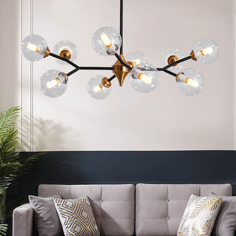 Nordic Bubble Hanging Lamp Kit Clear/Amber/Smoke Gray Dimpled Glass 6/10 Heads Chandelier Lamp for Dining Room Clearhalo 'Ceiling Lights' 'Chandeliers' 'Clear' 'Glass shade' 'Glass' 'Industrial' 'Modern Chandeliers' 'Modern' 'Tiffany' 'Traditional Chandeliers' Lighting' 288677