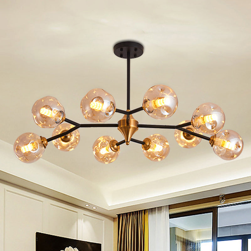 Nordic Bubble Hanging Lamp Kit Clear/Amber/Smoke Gray Dimpled Glass 6/10 Heads Chandelier Lamp for Dining Room 10 Amber Clearhalo 'Ceiling Lights' 'Chandeliers' 'Clear' 'Glass shade' 'Glass' 'Industrial' 'Modern Chandeliers' 'Modern' 'Tiffany' 'Traditional Chandeliers' Lighting' 288681