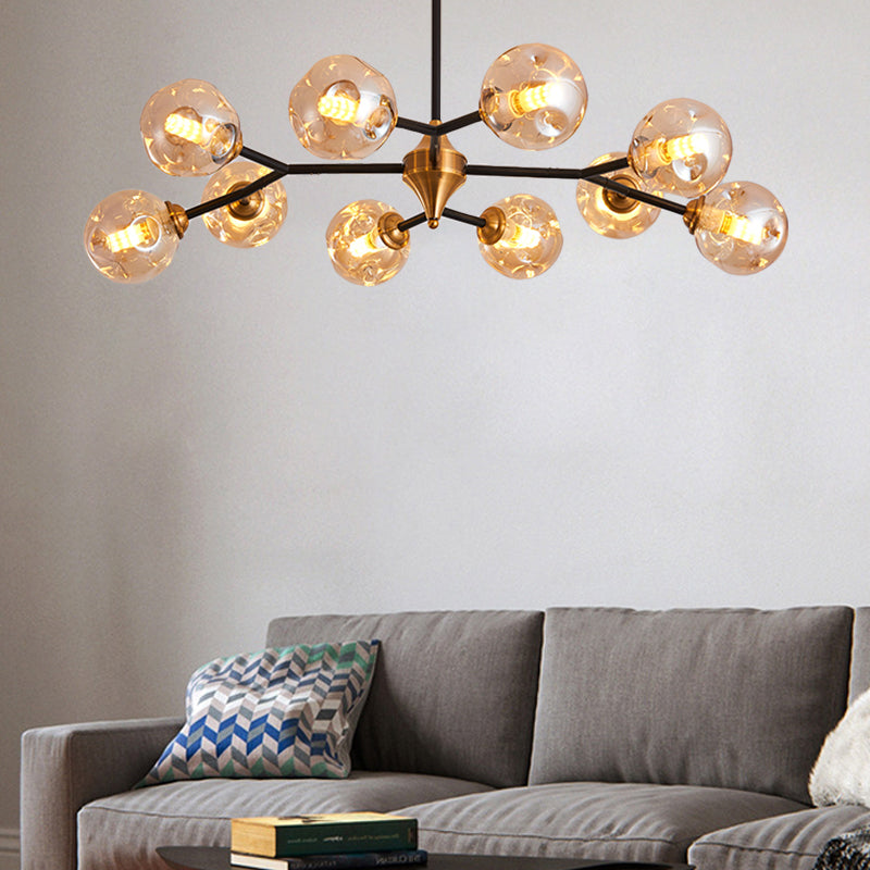 Nordic Bubble Hanging Lamp Kit Clear/Amber/Smoke Gray Dimpled Glass 6/10 Heads Chandelier Lamp for Dining Room Clearhalo 'Ceiling Lights' 'Chandeliers' 'Clear' 'Glass shade' 'Glass' 'Industrial' 'Modern Chandeliers' 'Modern' 'Tiffany' 'Traditional Chandeliers' Lighting' 288683