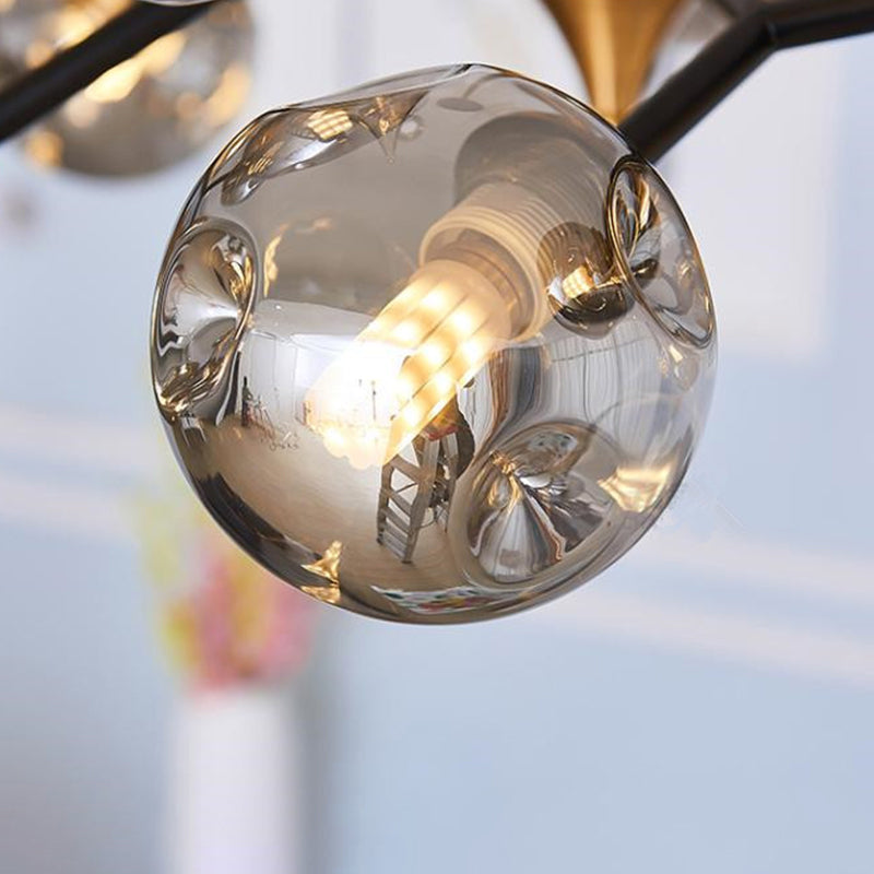 Nordic Bubble Hanging Lamp Kit Clear/Amber/Smoke Gray Dimpled Glass 6/10 Heads Chandelier Lamp for Dining Room Clearhalo 'Ceiling Lights' 'Chandeliers' 'Clear' 'Glass shade' 'Glass' 'Industrial' 'Modern Chandeliers' 'Modern' 'Tiffany' 'Traditional Chandeliers' Lighting' 288693