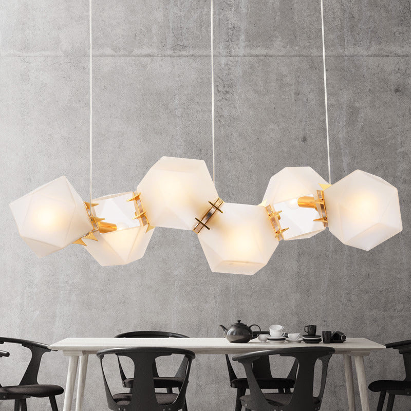 Geometric Frosted Glass Chandelier Lighting Postmodern 6/8/10 Heads Gold Hanging Lamp Kit Clearhalo 'Ceiling Lights' 'Chandeliers' 'Glass shade' 'Glass' 'Modern Chandeliers' 'Modern' 'Pendant Lights' Lighting' 288721