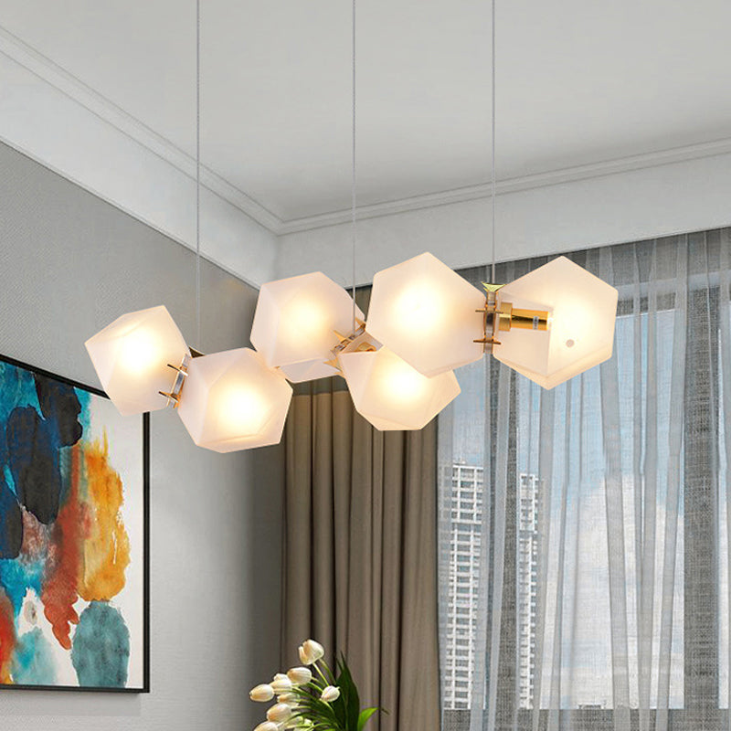Geometric Frosted Glass Chandelier Lighting Postmodern 6/8/10 Heads Gold Hanging Lamp Kit Clearhalo 'Ceiling Lights' 'Chandeliers' 'Glass shade' 'Glass' 'Modern Chandeliers' 'Modern' 'Pendant Lights' Lighting' 288722