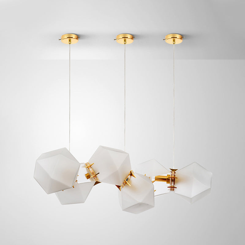 Geometric Frosted Glass Chandelier Lighting Postmodern 6/8/10 Heads Gold Hanging Lamp Kit Clearhalo 'Ceiling Lights' 'Chandeliers' 'Glass shade' 'Glass' 'Modern Chandeliers' 'Modern' 'Pendant Lights' Lighting' 288723