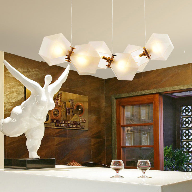 Geometric Frosted Glass Chandelier Lighting Postmodern 6/8/10 Heads Gold Hanging Lamp Kit Clearhalo 'Ceiling Lights' 'Chandeliers' 'Glass shade' 'Glass' 'Modern Chandeliers' 'Modern' 'Pendant Lights' Lighting' 288724