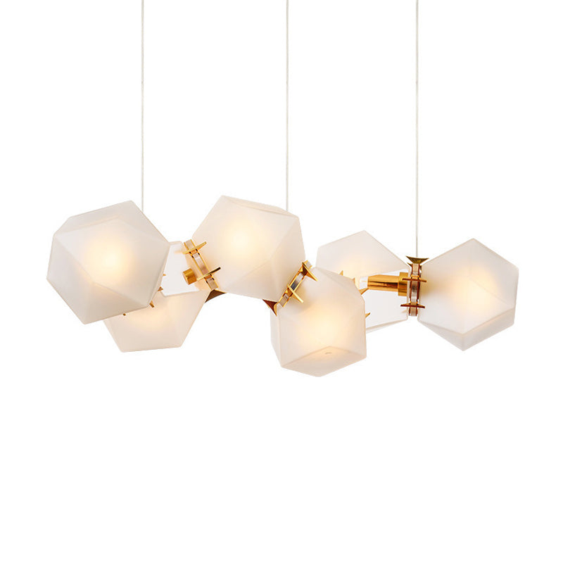 Geometric Frosted Glass Chandelier Lighting Postmodern 6/8/10 Heads Gold Hanging Lamp Kit Clearhalo 'Ceiling Lights' 'Chandeliers' 'Glass shade' 'Glass' 'Modern Chandeliers' 'Modern' 'Pendant Lights' Lighting' 288725