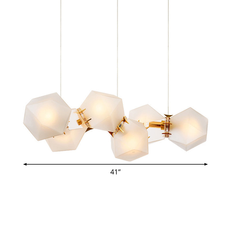 Geometric Frosted Glass Chandelier Lighting Postmodern 6/8/10 Heads Gold Hanging Lamp Kit Clearhalo 'Ceiling Lights' 'Chandeliers' 'Glass shade' 'Glass' 'Modern Chandeliers' 'Modern' 'Pendant Lights' Lighting' 288726