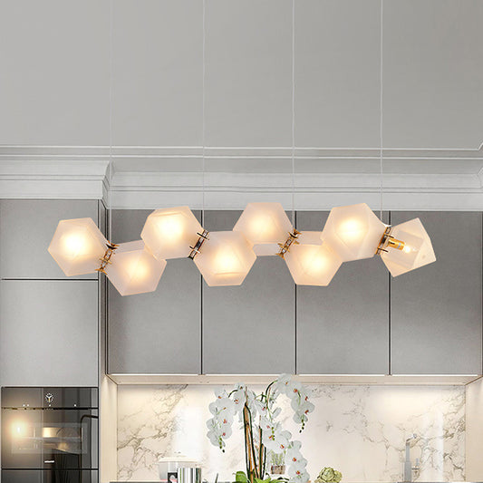 Geometric Frosted Glass Chandelier Lighting Postmodern 6/8/10 Heads Gold Hanging Lamp Kit 8 Gold Clearhalo 'Ceiling Lights' 'Chandeliers' 'Glass shade' 'Glass' 'Modern Chandeliers' 'Modern' 'Pendant Lights' Lighting' 288727