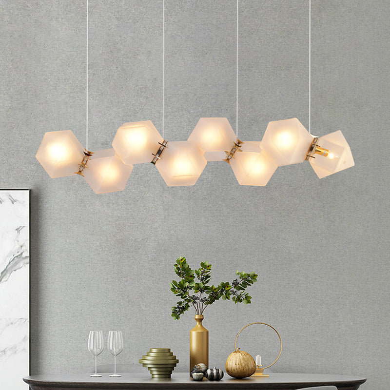Geometric Frosted Glass Chandelier Lighting Postmodern 6/8/10 Heads Gold Hanging Lamp Kit Clearhalo 'Ceiling Lights' 'Chandeliers' 'Glass shade' 'Glass' 'Modern Chandeliers' 'Modern' 'Pendant Lights' Lighting' 288728