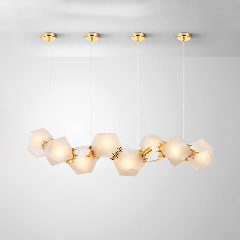 Geometric Frosted Glass Chandelier Lighting Postmodern 6/8/10 Heads Gold Hanging Lamp Kit Clearhalo 'Ceiling Lights' 'Chandeliers' 'Glass shade' 'Glass' 'Modern Chandeliers' 'Modern' 'Pendant Lights' Lighting' 288729