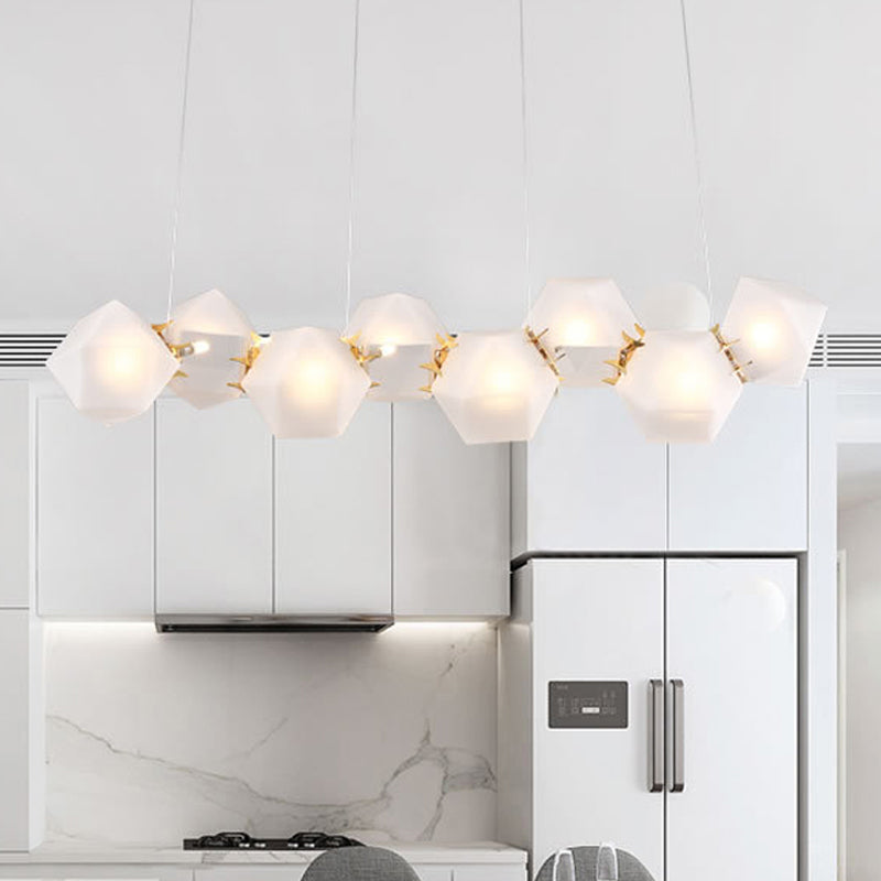 Geometric Frosted Glass Chandelier Lighting Postmodern 6/8/10 Heads Gold Hanging Lamp Kit Clearhalo 'Ceiling Lights' 'Chandeliers' 'Glass shade' 'Glass' 'Modern Chandeliers' 'Modern' 'Pendant Lights' Lighting' 288730