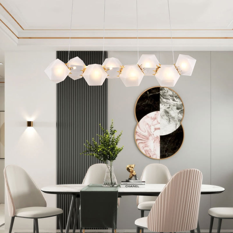 Geometric Frosted Glass Chandelier Lighting Postmodern 6/8/10 Heads Gold Hanging Lamp Kit Clearhalo 'Ceiling Lights' 'Chandeliers' 'Glass shade' 'Glass' 'Modern Chandeliers' 'Modern' 'Pendant Lights' Lighting' 288731