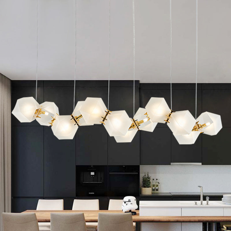Geometric Frosted Glass Chandelier Lighting Postmodern 6/8/10 Heads Gold Hanging Lamp Kit 10 Gold Clearhalo 'Ceiling Lights' 'Chandeliers' 'Glass shade' 'Glass' 'Modern Chandeliers' 'Modern' 'Pendant Lights' Lighting' 288734