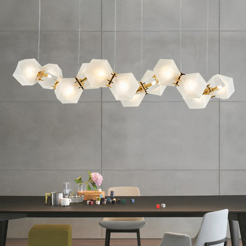 Geometric Frosted Glass Chandelier Lighting Postmodern 6/8/10 Heads Gold Hanging Lamp Kit Clearhalo 'Ceiling Lights' 'Chandeliers' 'Glass shade' 'Glass' 'Modern Chandeliers' 'Modern' 'Pendant Lights' Lighting' 288735