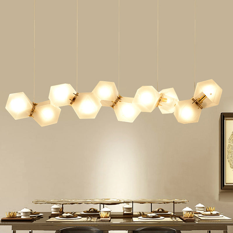 Geometric Frosted Glass Chandelier Lighting Postmodern 6/8/10 Heads Gold Hanging Lamp Kit Clearhalo 'Ceiling Lights' 'Chandeliers' 'Glass shade' 'Glass' 'Modern Chandeliers' 'Modern' 'Pendant Lights' Lighting' 288736