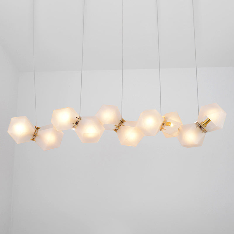 Geometric Frosted Glass Chandelier Lighting Postmodern 6/8/10 Heads Gold Hanging Lamp Kit Clearhalo 'Ceiling Lights' 'Chandeliers' 'Glass shade' 'Glass' 'Modern Chandeliers' 'Modern' 'Pendant Lights' Lighting' 288737