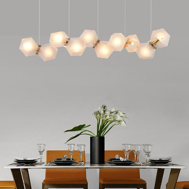 Geometric Frosted Glass Chandelier Lighting Postmodern 6/8/10 Heads Gold Hanging Lamp Kit Clearhalo 'Ceiling Lights' 'Chandeliers' 'Glass shade' 'Glass' 'Modern Chandeliers' 'Modern' 'Pendant Lights' Lighting' 288738